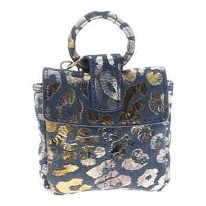 HOBO Leather Navy Leopard Print Purse Charm/Air-pod Case